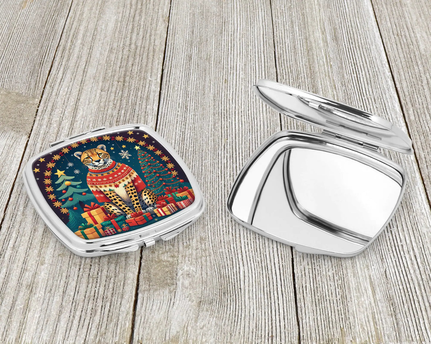 Cheetah Christmas Compact Mirror