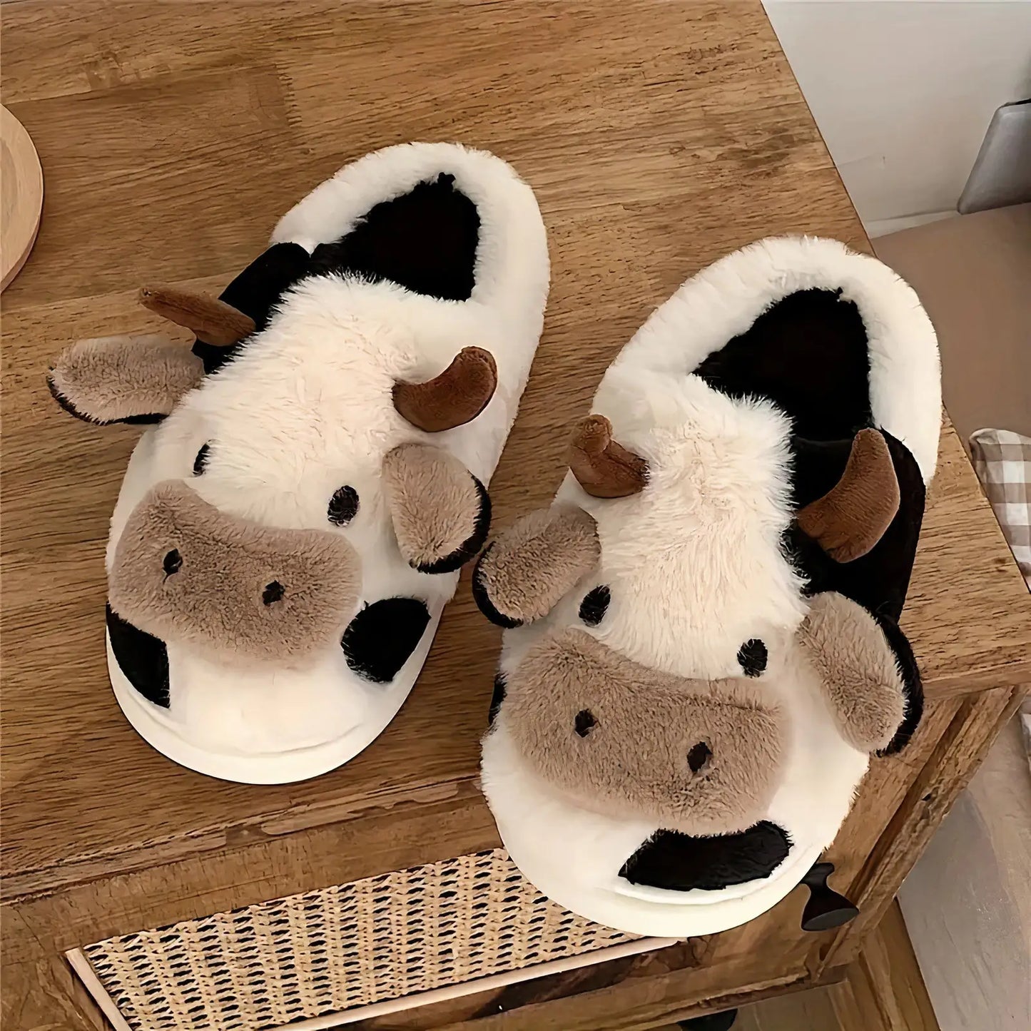 Cute Fuzzy Cow Slippers