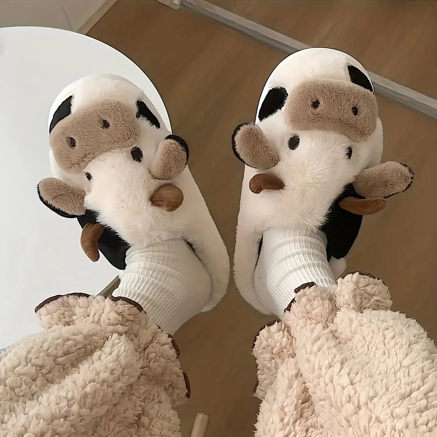 Cute Fuzzy Cow Slippers