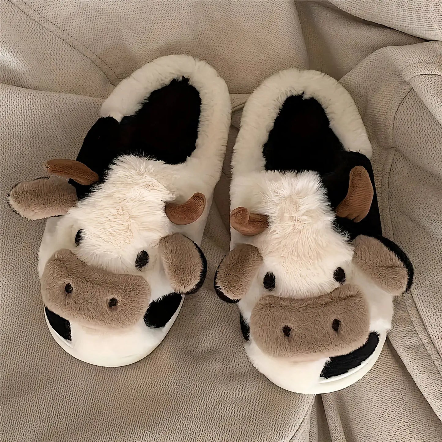 Cute Fuzzy Cow Slippers