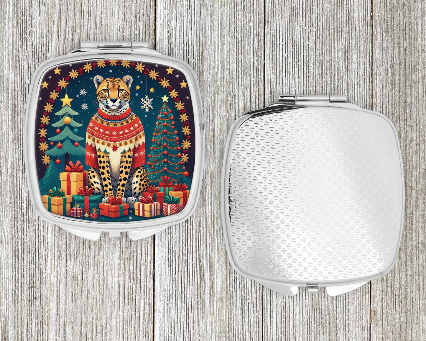 Cheetah Christmas Compact Mirror