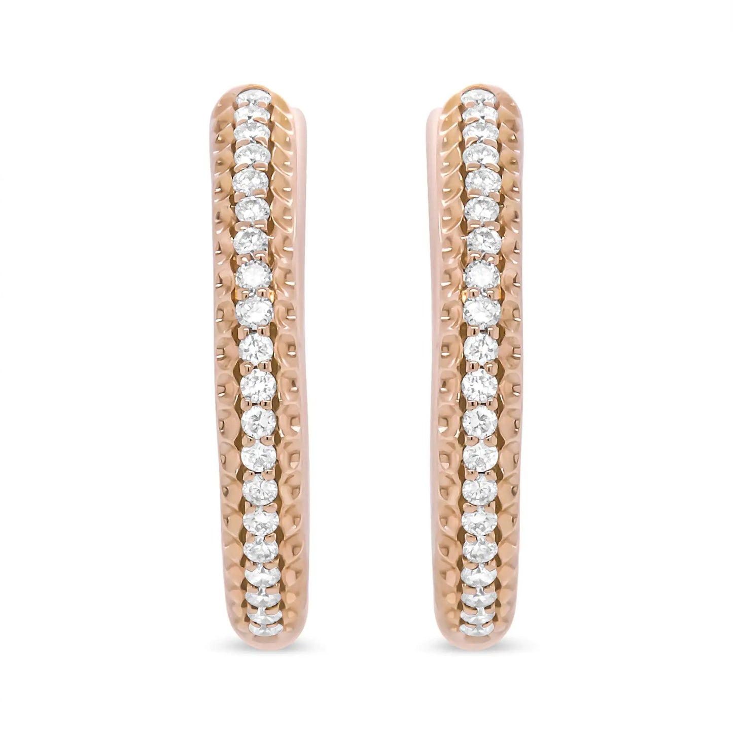 18K Rose Gold 1/3 Cttw Round Cut Diamond Hoop Earrings (F-G Color, VS1-VS2 Clarity)