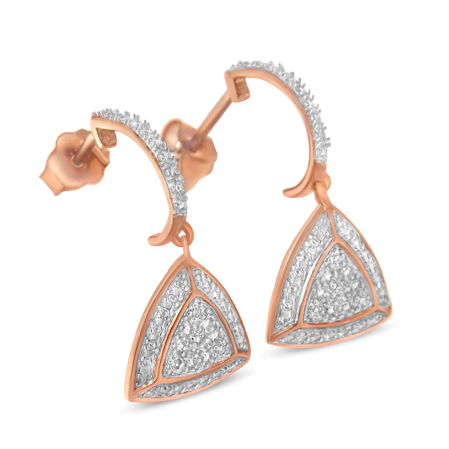 Rose Gold Plated Sterling Silver Round Cut Diamond Fashion Dangle Earrings (0.03 cttw, H-I Color, I2-I3 Clarity)