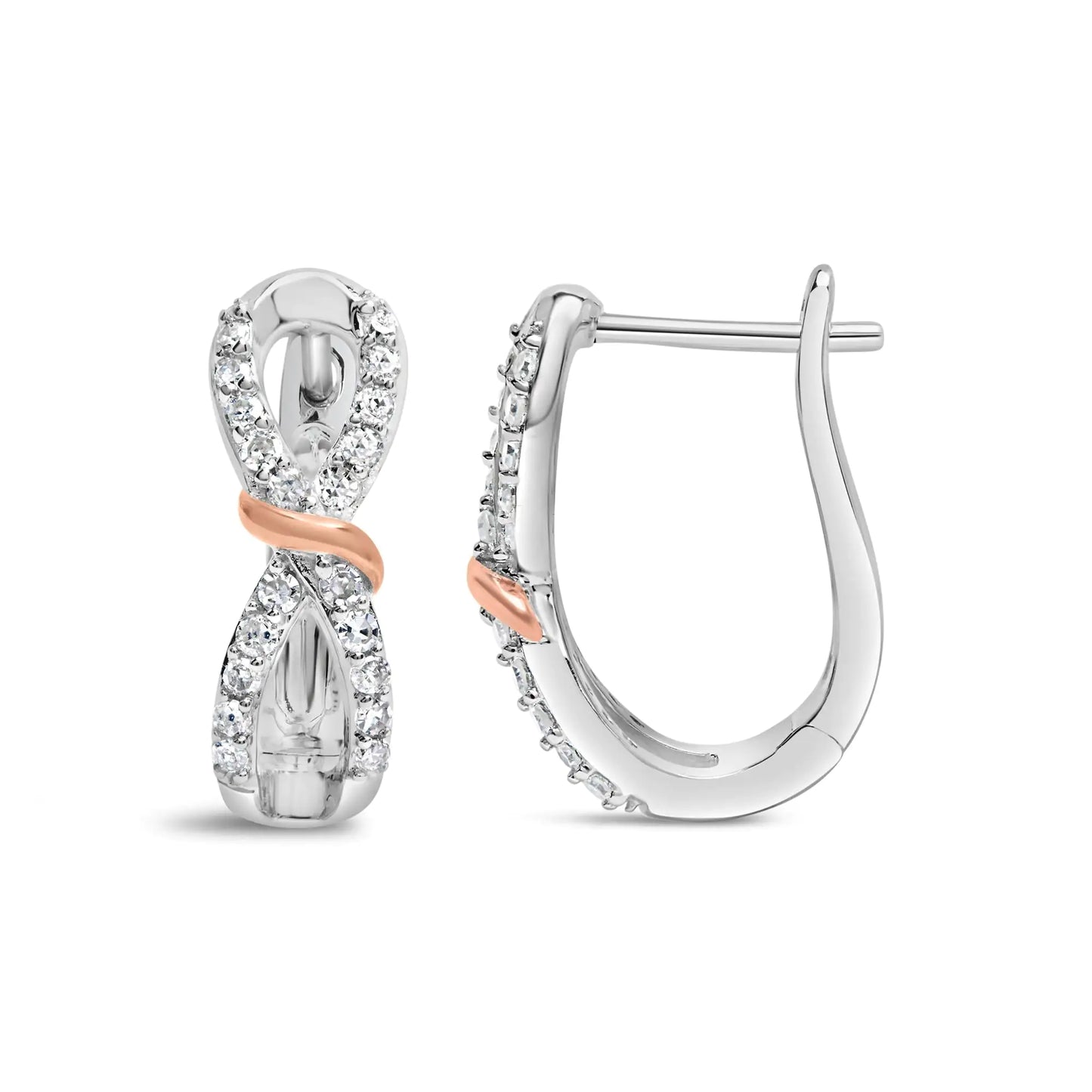 10K White and Rose Gold 1/3 Cttw Diamond Infinite and Ribbon Hoop Earrings (H-I Color, I1-I2 Clarity)