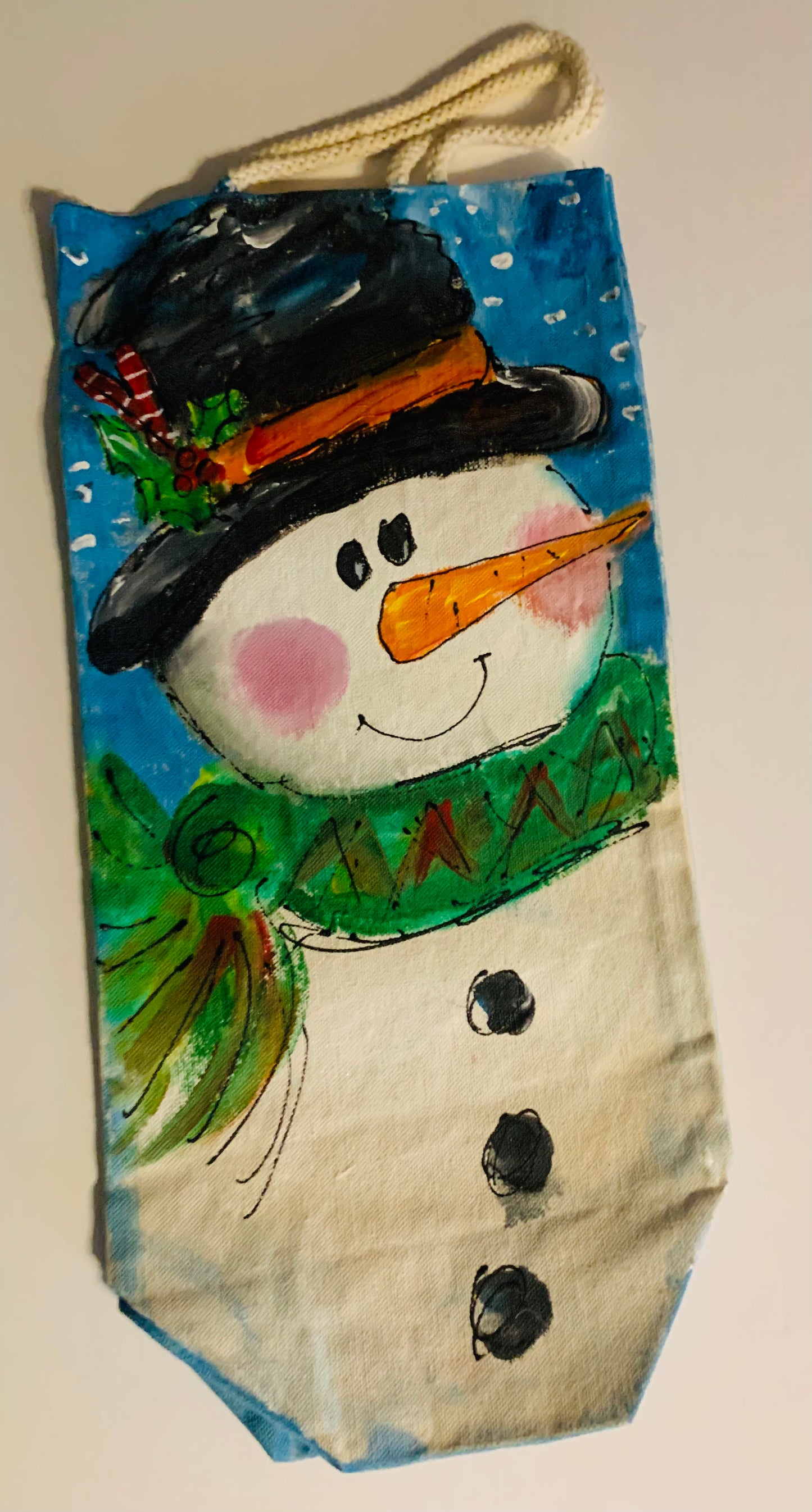 Hand Painted Wine Bag Snowman - #208