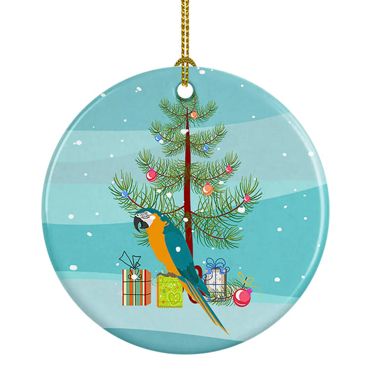 Macaw Merry Christmas Ceramic Ornament