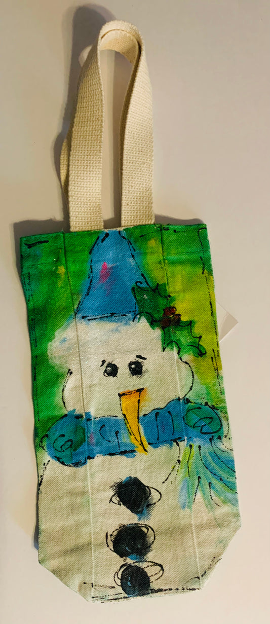 Hand Painted Wine Bag - snowman - #223